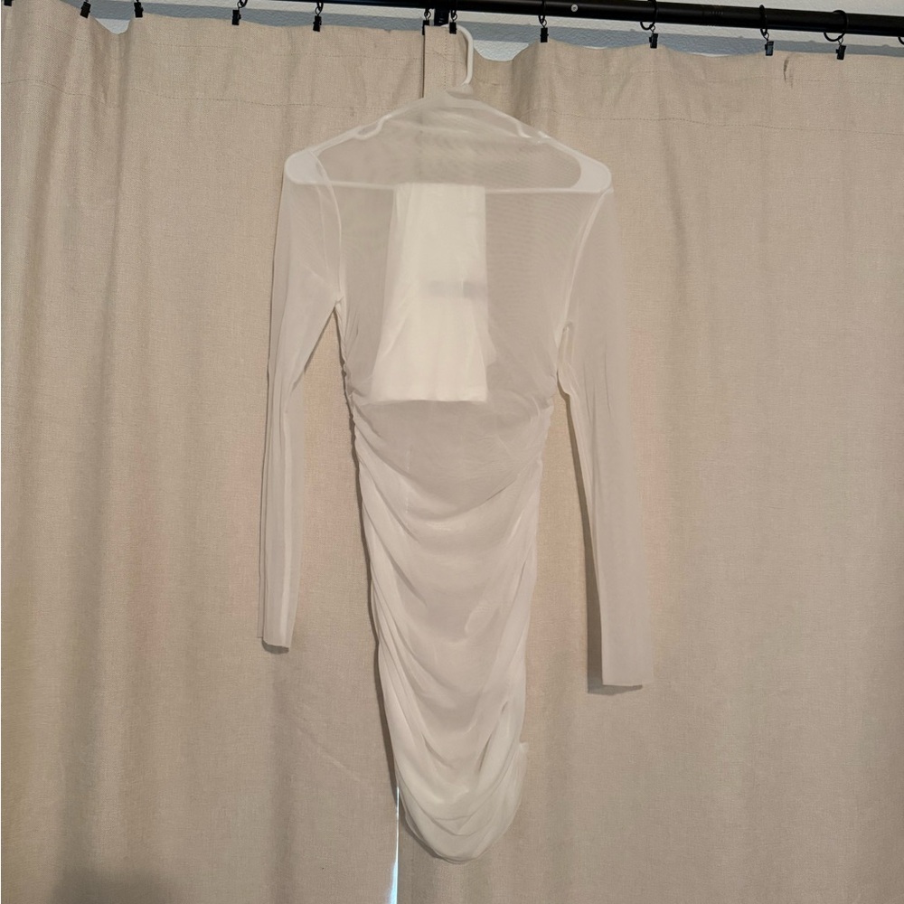 Mesh White Long Sleeve Dress